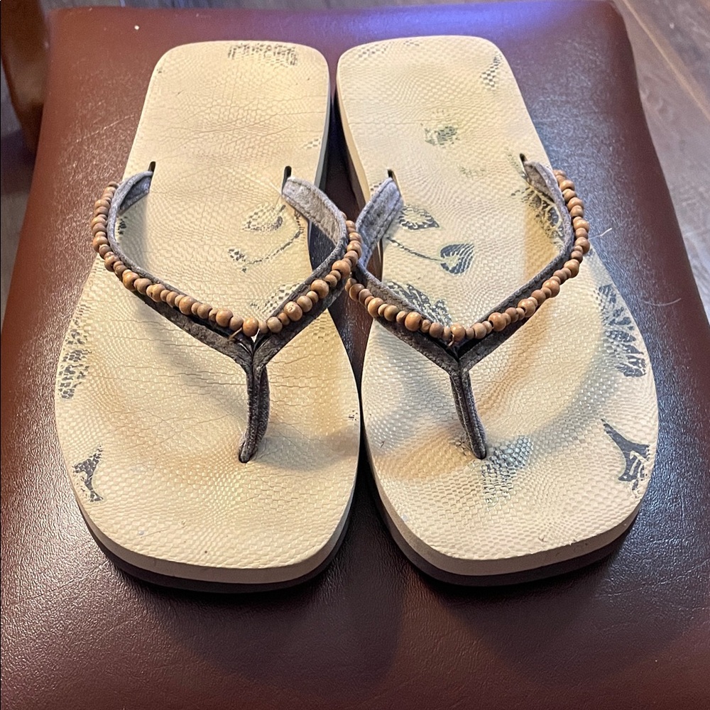 Soho Brown & Tan Beaded Flip Flops 10